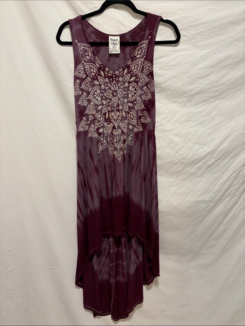 VGUC Vocal Plum Tie-dyed Purple High-Low Dress with Embellished Mandala - Small